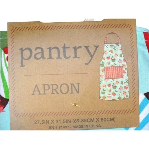 Pantry Apron Cupcakes on Blue Snowflakes Red Chevron Pocket Straps Cotton Gift - Picture 2 of 3